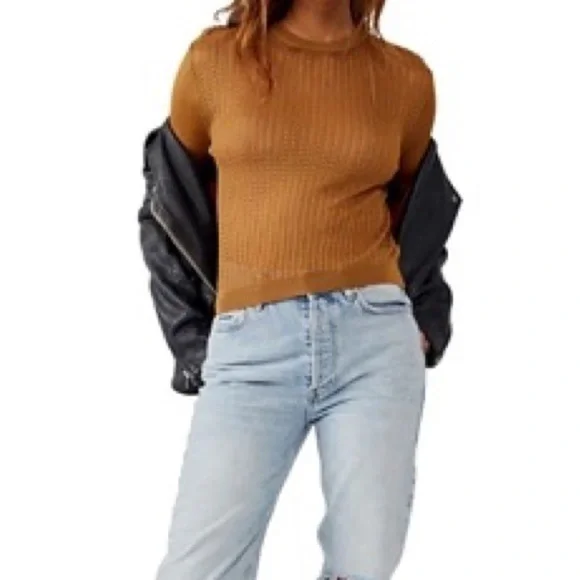 NWOT Free People H2O Pullover Crew Tiger Eye Size Small - Picture 3 of 6